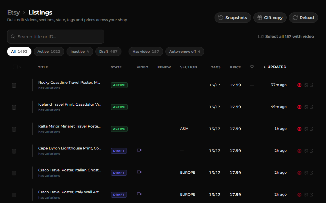 PSDmate Listings table